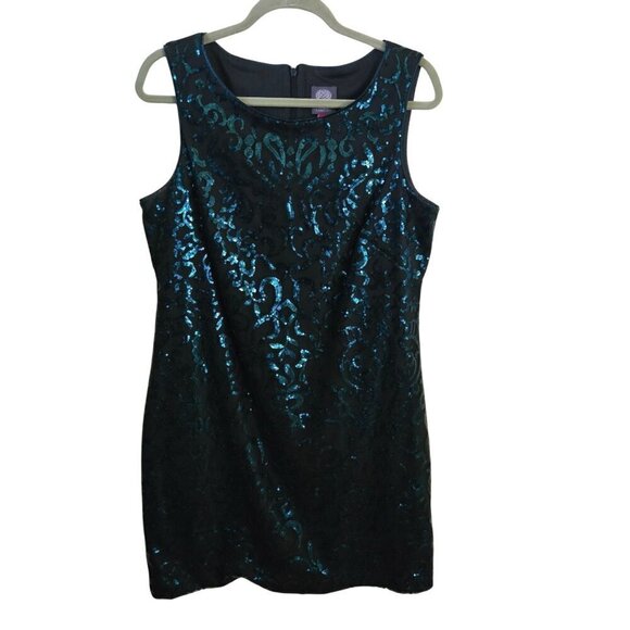 Vince Camuto Sequined Sheath Dress Emerald Green Size 14 - Picture 2 of 8